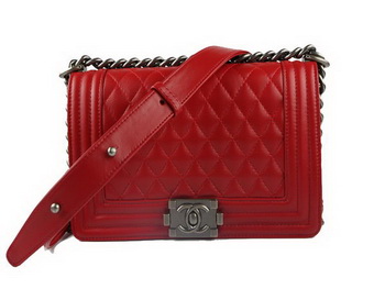 Chanel A67025 Le Boy Flap Shoulder Bag In Red Sheepskin Leather Chanel A67025 Le Boy Flap Shoulder Bag In Red Sheepskin Leather