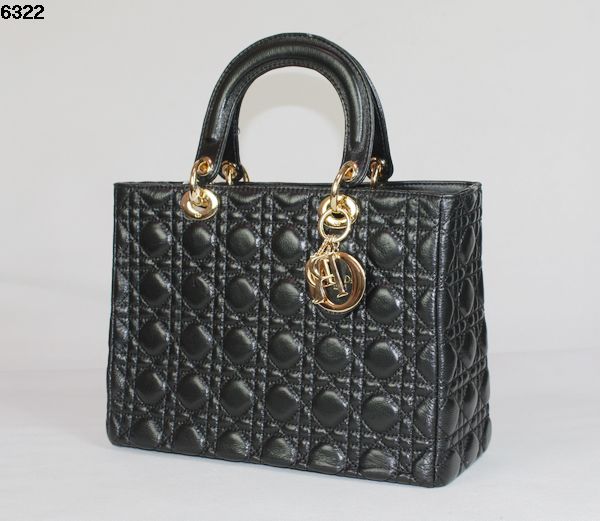 Christian Lady Dior Black Lambskin Bag 6322 Gold Christian Lady Dior Black Lambskin Bag 6322 Gold