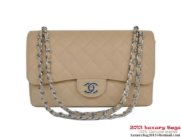 Chanel Jumbo Quilted Classic Cannage Patterns Flap Bag A58600 Apricot Silver