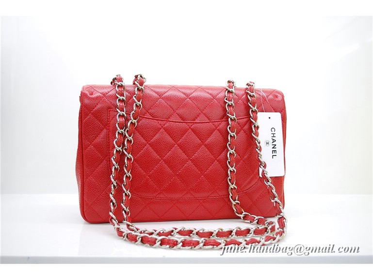 Chanel Jumbo Caviar Flap Bag 36076 Red Silver Chain Chanel Jumbo Caviar Flap Bag 36076 Red Silver Chain
