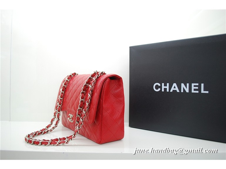 Chanel Jumbo Caviar Flap Bag 36076 Red Silver Chain Chanel Jumbo Caviar Flap Bag 36076 Red Silver Chain