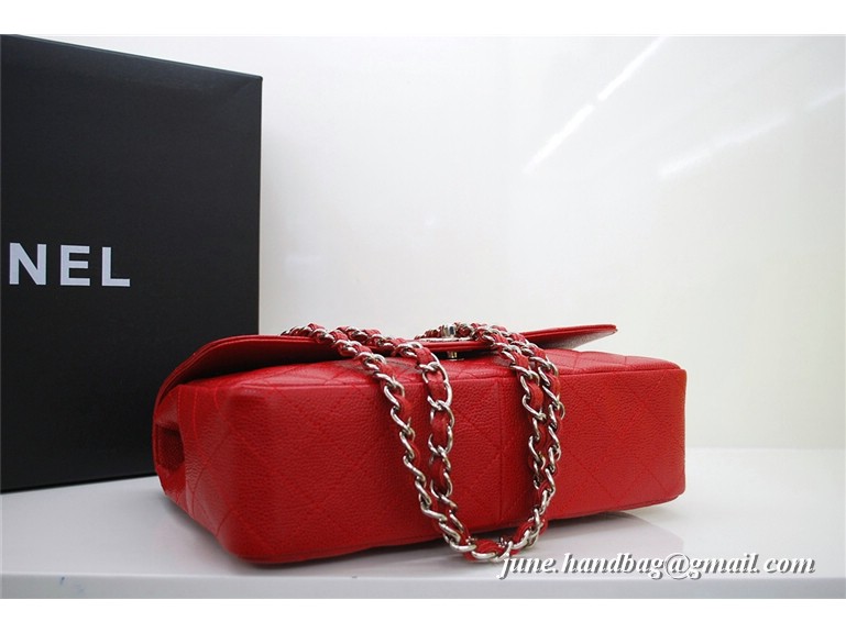 Chanel Jumbo Caviar Flap Bag 36076 Red Silver Chain Chanel Jumbo Caviar Flap Bag 36076 Red Silver Chain