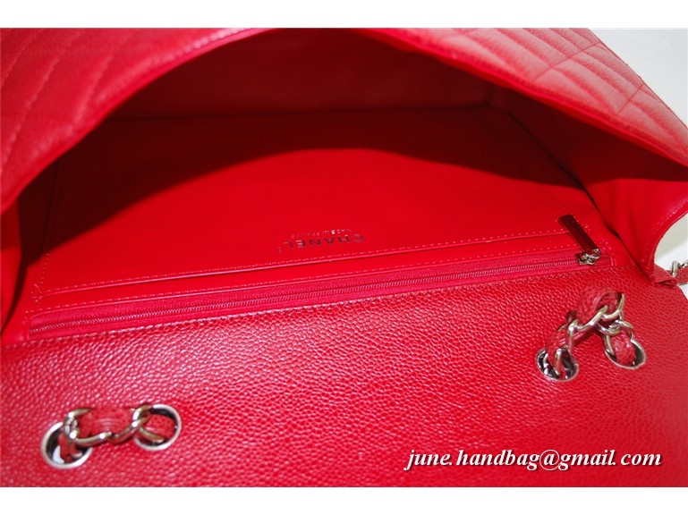 Chanel Jumbo Caviar Flap Bag 36076 Red Silver Chain Chanel Jumbo Caviar Flap Bag 36076 Red Silver Chain