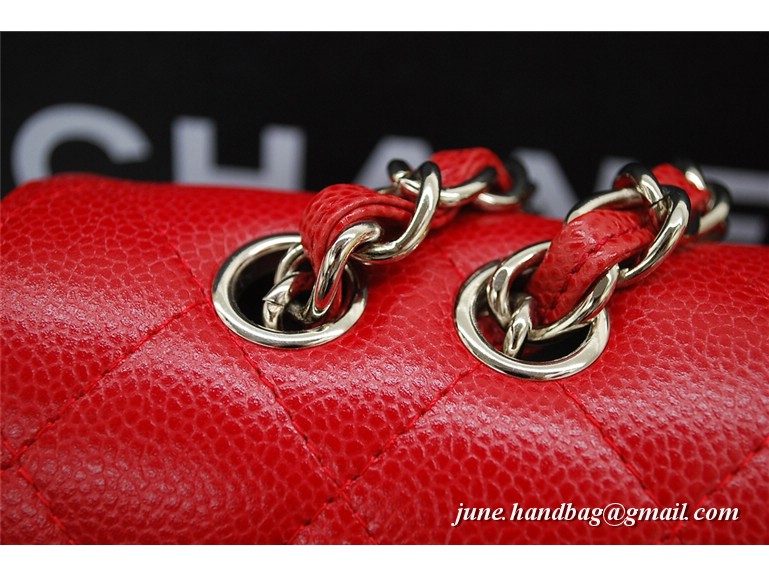 Chanel Jumbo Caviar Flap Bag 36076 Red Silver Chain Chanel Jumbo Caviar Flap Bag 36076 Red Silver Chain