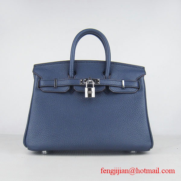 Hermes Birkin 25cm Togo Leather Handbag 6068 Dark Blue Silver Palladium hardware