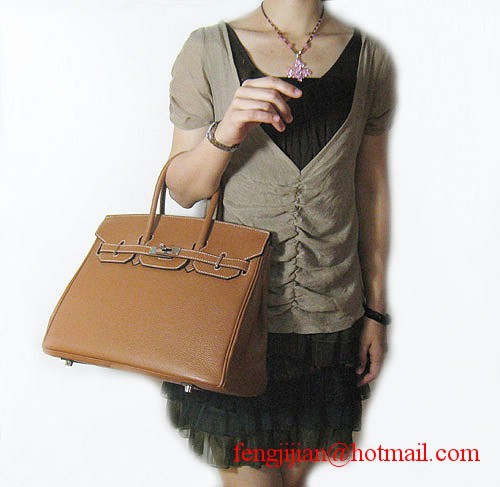 Hermes 35cm Embossed Veins Leather Bag Light Coffee 6089 Silver Hardware Hermes 35cm Embossed Veins Leather Bag Light Coffee 6089 Silver Hardware