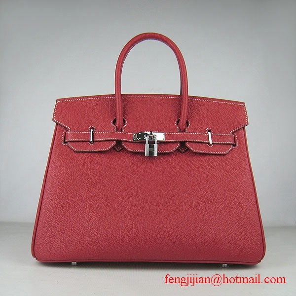 Hermes Birkin 35cm Tendon Veins Leather Bag Red Silver Hardware Hermes Birkin 35cm Tendon Veins Leather Bag Red Silver Hardware