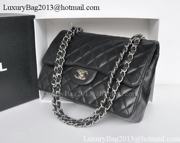 Chanel Jumbo Double Flaps Bags Black Sheepskin Leather A36097 Silver Chanel Jumbo Double Flaps Bags Black Sheepskin Leather A36097 Silver