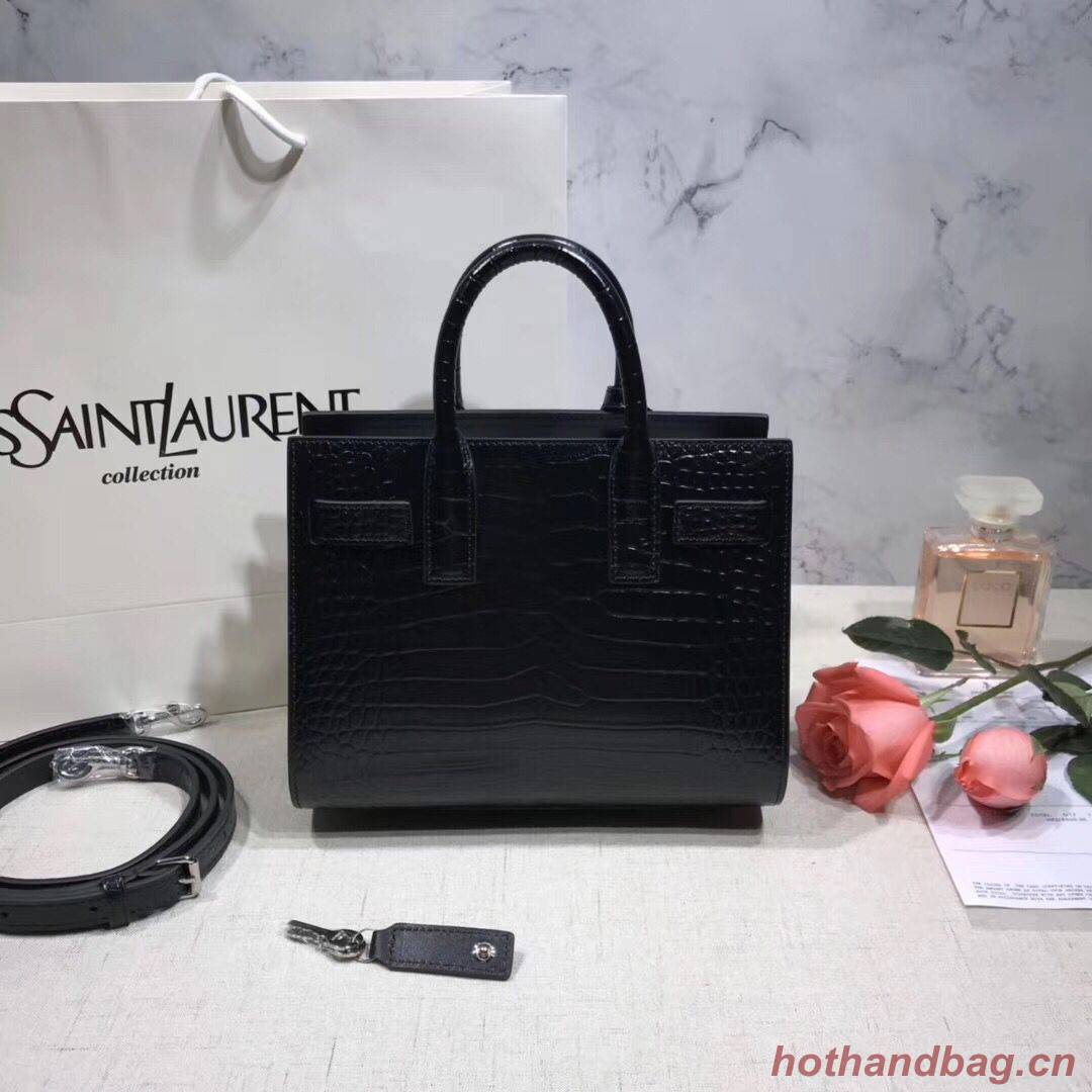 SAINT LAURENT Crocodile-Embossed Leather Organ Bag 392035 Black SAINT LAURENT Crocodile-Embossed Leather Organ Bag 392035 Black