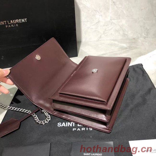 Yves Saint Laurent Calfskin Leather Shoulder Bag Y542206B Burgundy &silver-Tone Metal Yves Saint Laurent Calfskin Leather Shoulder Bag Y542206B Burgundy &silver-Tone Metal