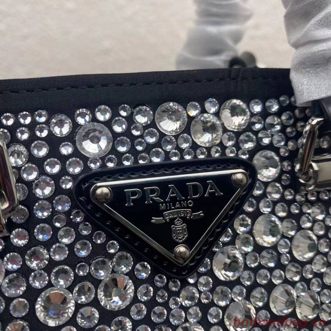 Prada leather small-bag with artificial crystals tote 1BC331 black Prada leather small-bag with artificial crystals tote 1BC331 black