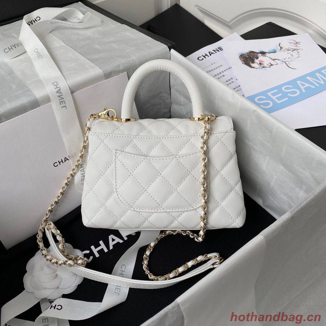 chanel mini flap bag original caviar leather with top handle white AS2215 gold-tone chanel mini flap bag original caviar leather with top handle white AS2215 gold-tone