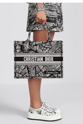 MEDIUM DIOR BOOK TOTE Black and White Plan de Paris Embroidery M1296ZOM MEDIUM DIOR BOOK TOTE Black and White Plan de Paris Embroidery M1296ZOM