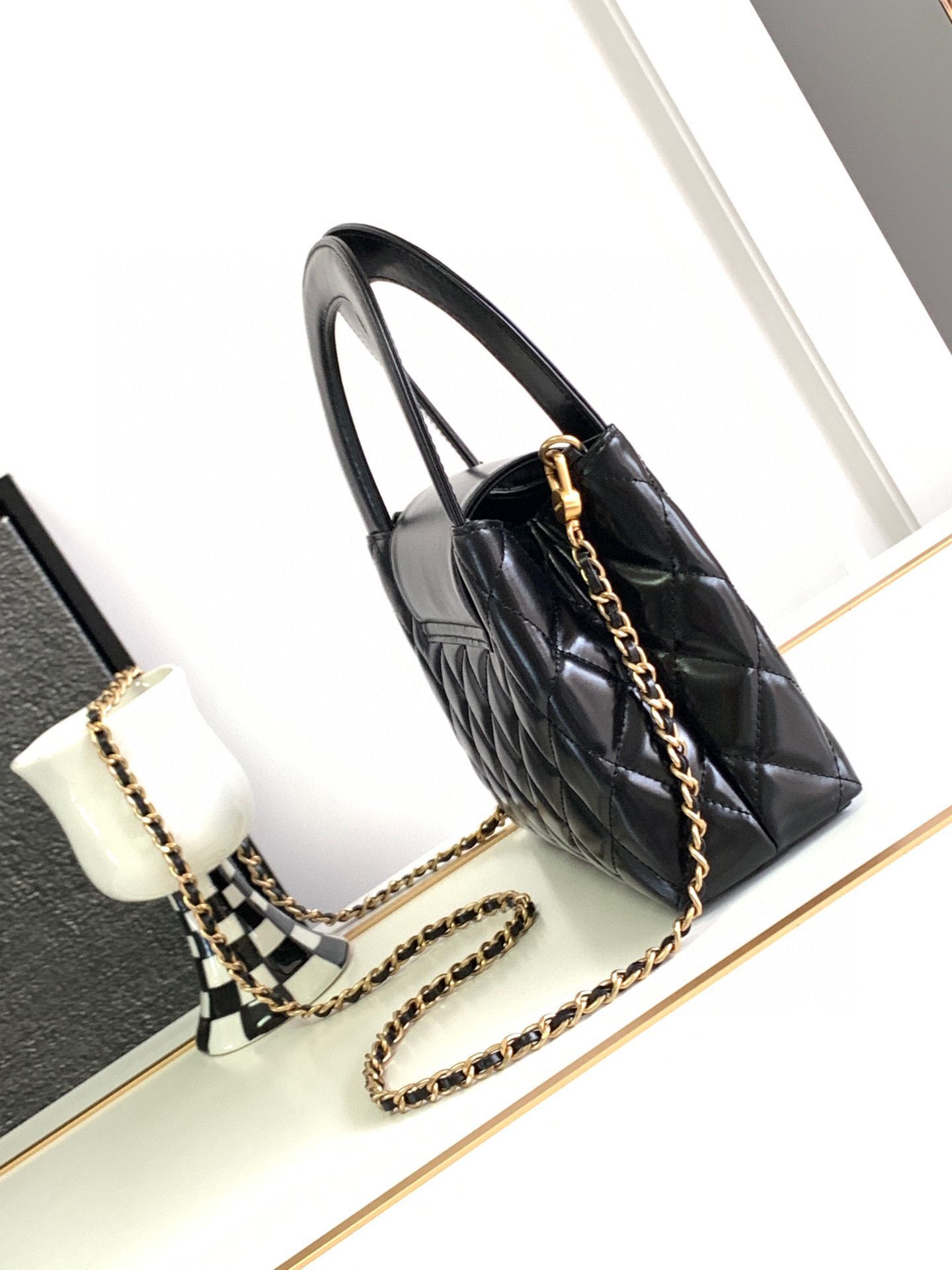 Chanel 23k Vintage Kelly Original Leather Top Handle Bag AS4416 Black Chanel 23k Vintage Kelly Original Leather Top Handle Bag AS4416 Black