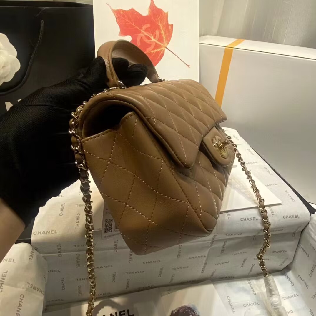 Chanel CF Top Handle mini flap bag Sheepskin Leather AS2431 Brown Chanel CF Top Handle mini flap bag Sheepskin Leather AS2431 Brown