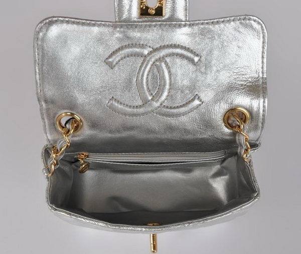 Chanel Classic Light Silver Lambskin Golden Chain Quilted Flap Bag Chanel Classic Light Silver Lambskin Golden Chain Quilted Flap Bag